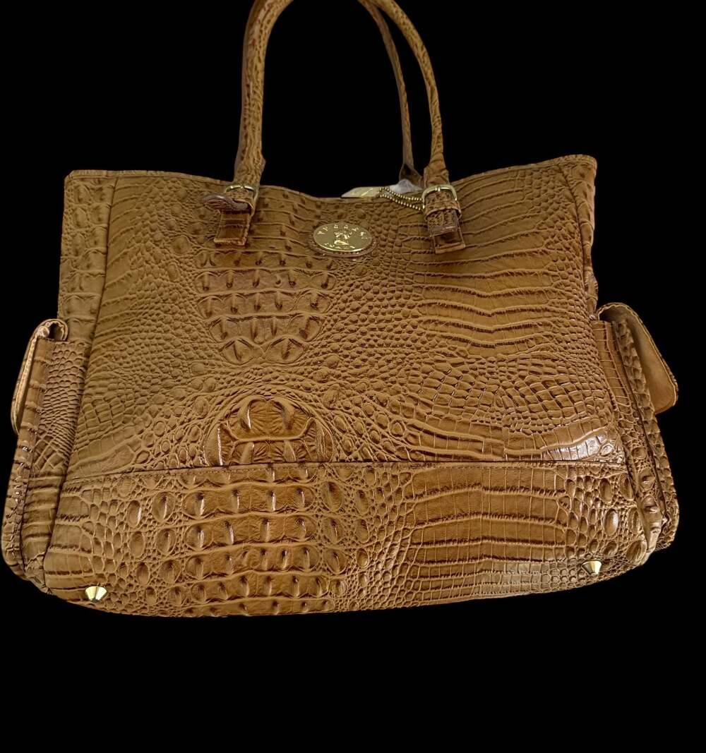 Veccheli Italy Look ofCrocodile Embossed Brown Satchel Tote Bag